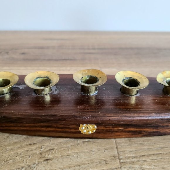 Vintage wooden and brass gondola boat Viking ship shape candleholder. - Picture 4 of 10